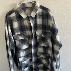 Men's Black and White Plaid Shirt Jacket